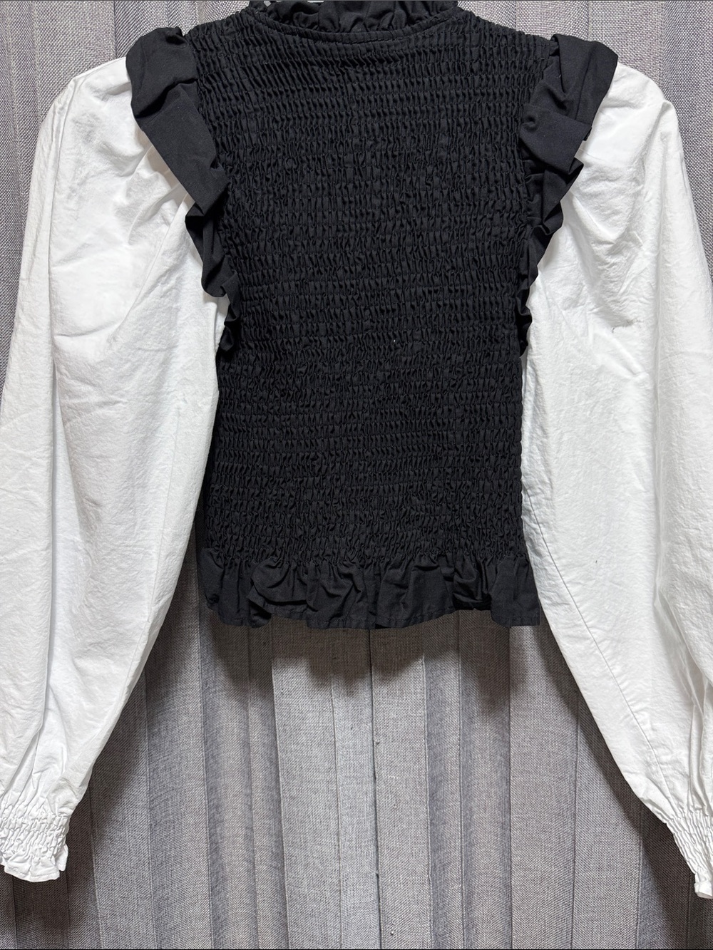 Zara Smocked Button-Front Blouse with Ruffle Neck - Picture 5 of 5
